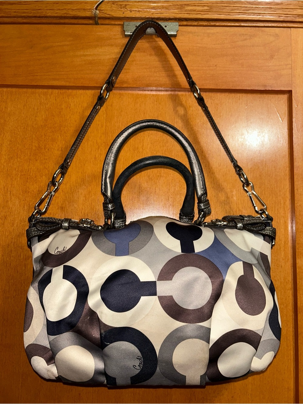 Coach Madison Op Art Sequined Bag Sophia Satchel Satin And Leather Purse - Picture 6 of 9